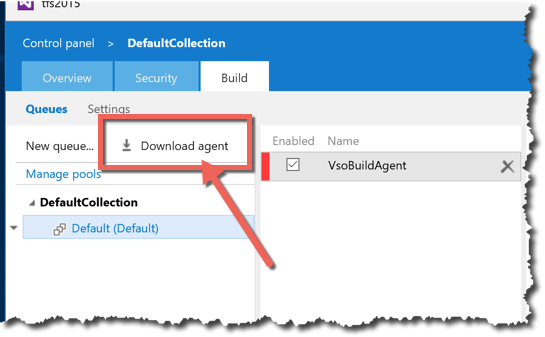 The download link for the build agent