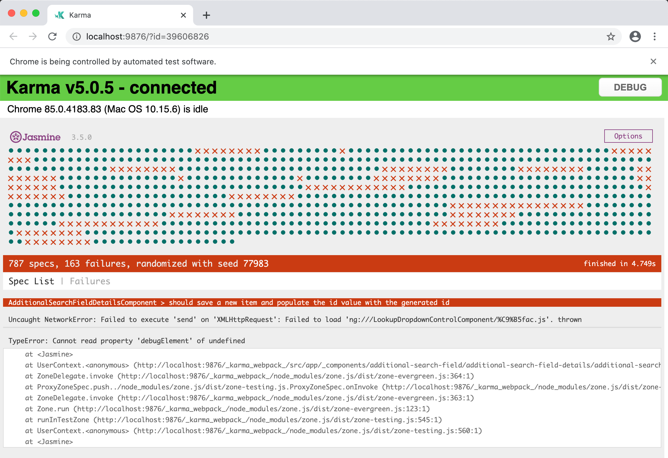 Bad Karma: Tons of failed test specs with the XMLHttpRequest error