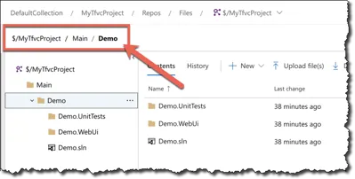 Copy the path to the TFVC folder that you want to import by clicking on the folder name