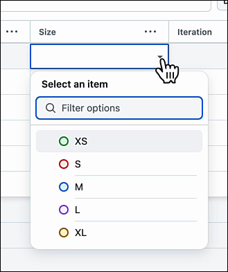 The default values for the Size column