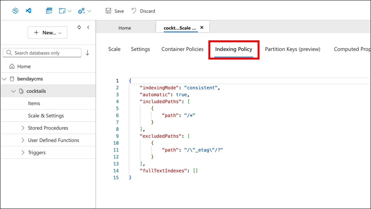 Step 6.1: Configure the Indexing Policy