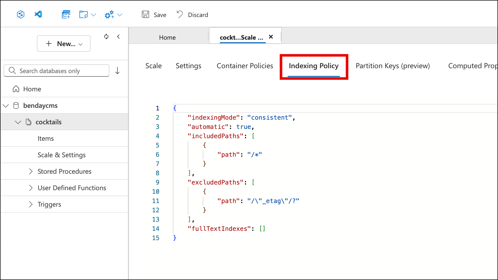 Step 6.1: Configure the Indexing Policy